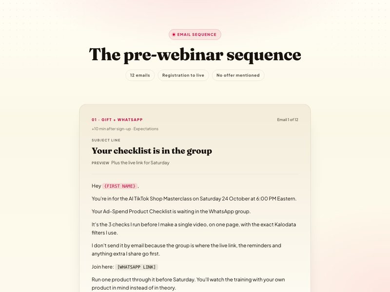 Pre-webinar sequence preview